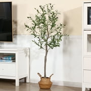 Artificial Olive Plants, 4ft Fake Plastic Olive Tree, Pre Potted Faux Greenry Plant for Home Decor Office House Living Room Indoor Outdoor