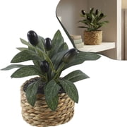 Artificial Olive Rattan Potted Plant With Decorative Pot Faux Greenery For Indoor Desktop Living Room Study Office Tabletop Home Ornament,1PC,Green