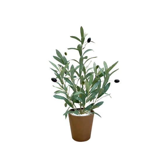 Artificial Olive Silk Tree in Decorative Pot, Faux Greenery Plant for Modern Home Office Decor, Realistic Small Potted Topiary, Indoor Maintenance-Free Foliage 19.7in