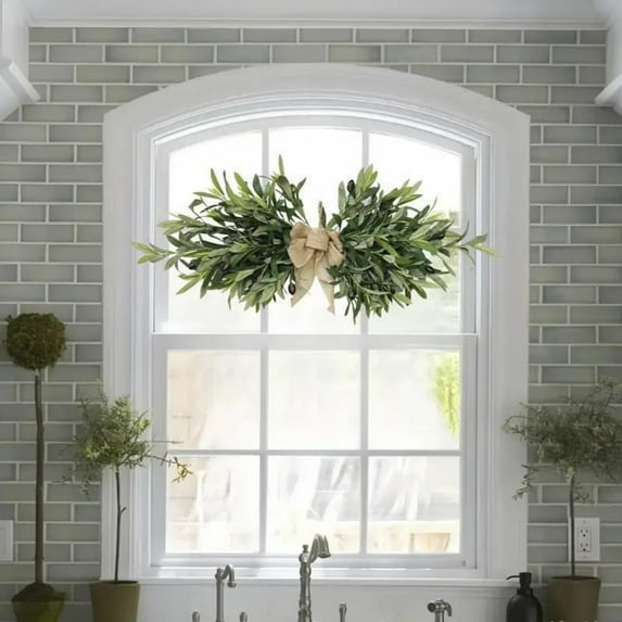 Artificial Olive Swag | Faux Floral Swag with Green Leaves & Berries | Spring Easter Wreath for Wedding Arch, Party Decor, Home Door Wall Hanging | Silk Plastic Decoration for Indoor Outdoor Decor