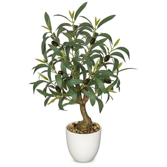 Artificial Olive Tree 18'' Small Faux Olive Tree Fake Olive Plants with White Pot for Home Bedroom Table Shelf Office Hotel Decor