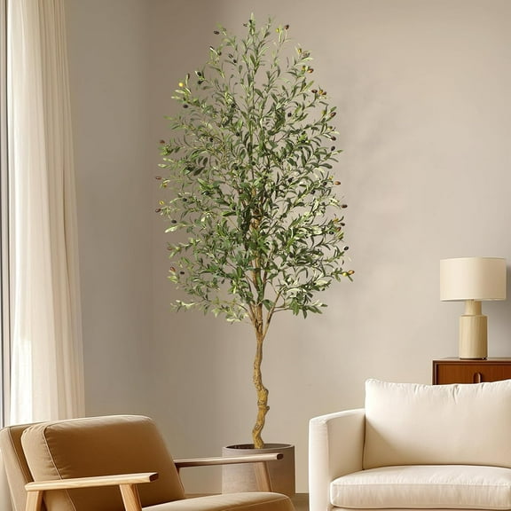 Artificial Olive Tree 4/5/6/7 FT, Tall Fake Olive Trees with Realistic Trunk, Leaves, Fruits, Fake Olive Trees Potted Topiary Tree with Dried Moss for Home Office Living Room Bedroom Stairs Foyer Deco
