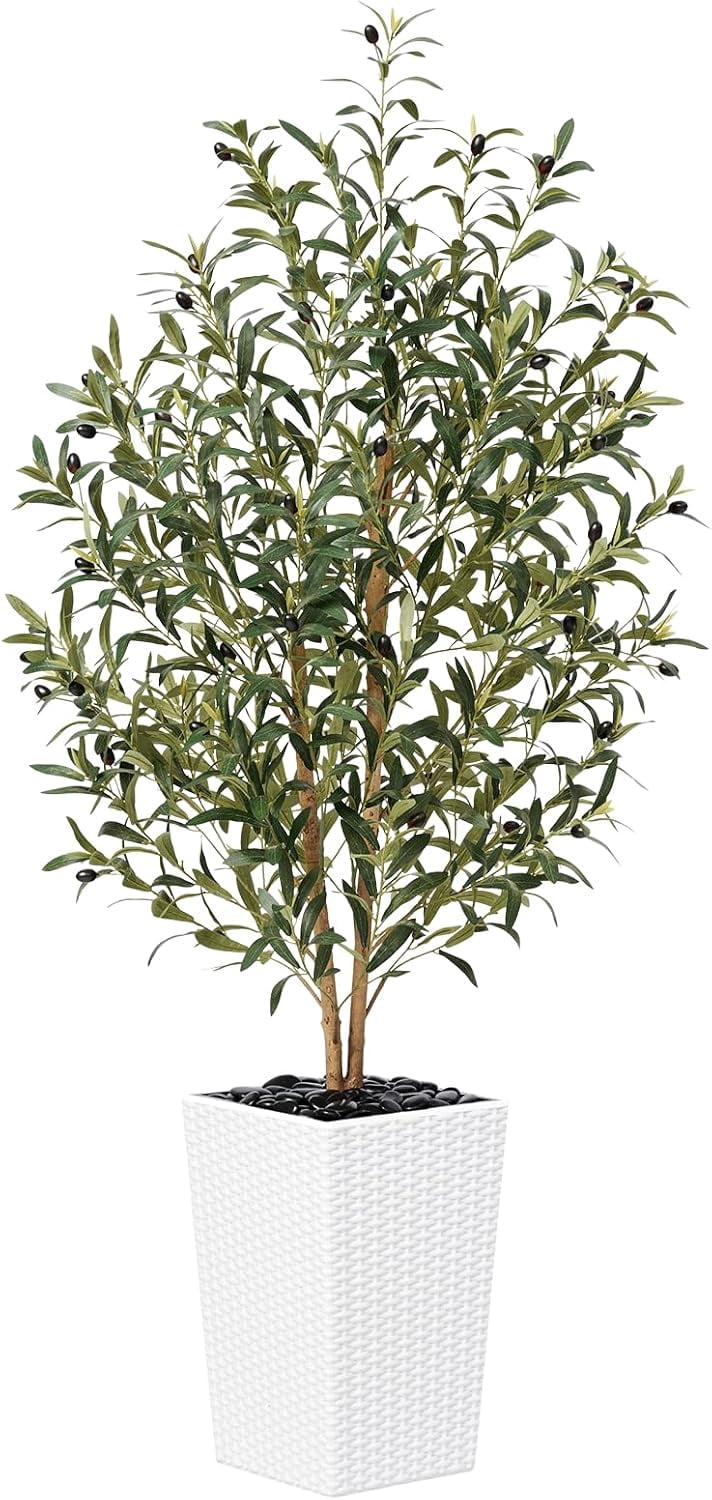 Artificial Olive Tree 5FT - Tall Faux Olive Trees with Natural Wood ...