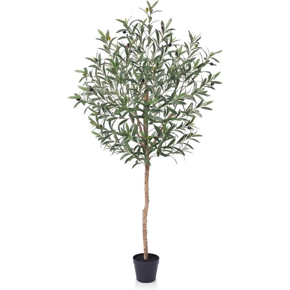 Artificial Olive Tree 5ft-Faux Indoor Tree with High Leaf Density,Silk Leaves,Real Trunk-Large Green Artificial Decor for Living Room Office,VN356