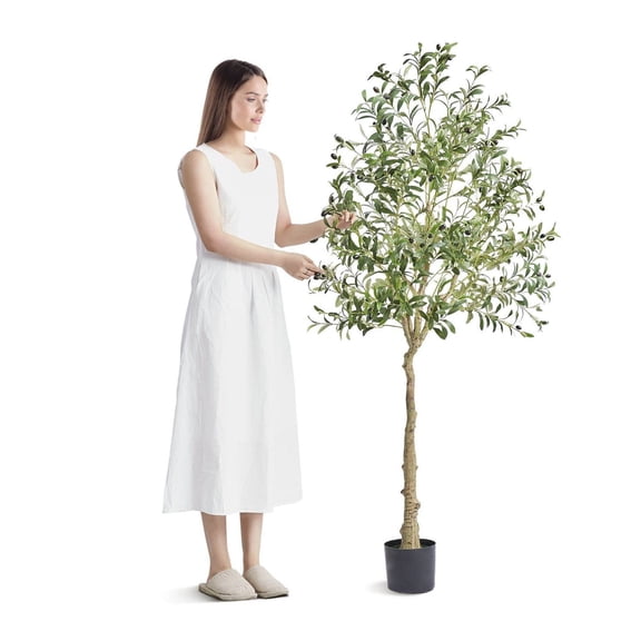 Artificial Olive Tree 6 FT, Faux Olive Plant, Realistic PE Material, Anti-Tip Design, Indoor Outdoor Home Office Decor