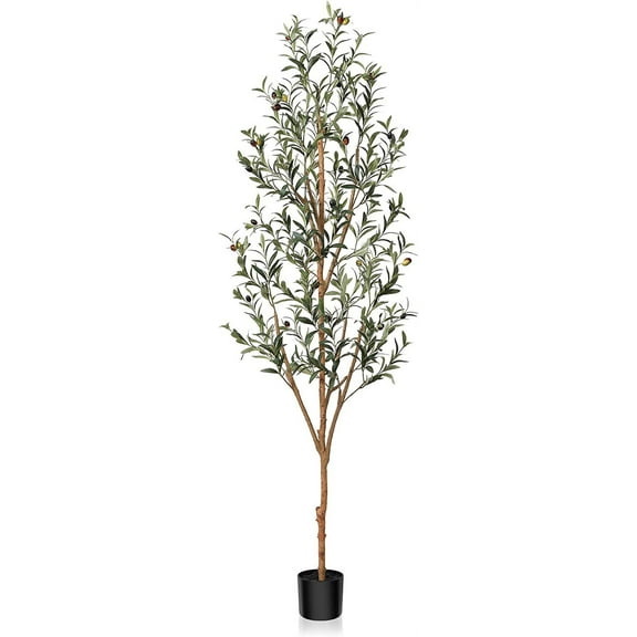 Artificial Olive Tree 6FT Tall Faux Silk Plant for Home Office Decor Indoor Fake Potted Tree with Wood Branches and Fruits