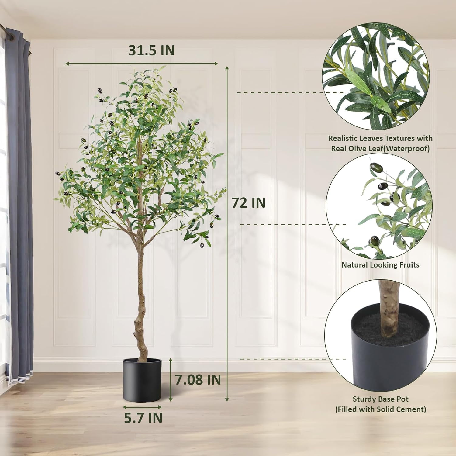 Artificial Olive Tree 6FT Tall with Pot, Realistic Silk Plant for Home ...