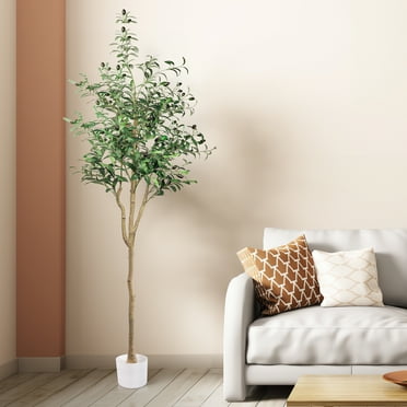 Artificial Olive Tree 6ft, Tall Faux Plant for Home Decor Living Room, 72'' Artificial Plant with Realistic Trunk, Adjustable Branch and Plump Olives