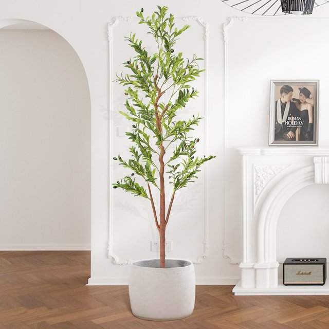 Artificial Olive Tree 7FT,Fake Faux Olive Tree with Natural Wood Trunk