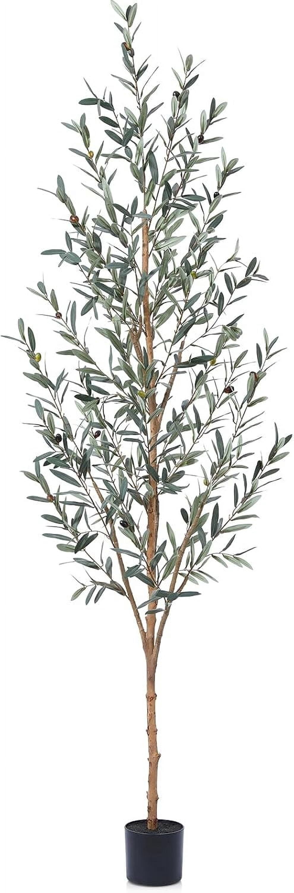 Artificial Olive Tree, 7FT Tall Fake Silk Plants with Natural Wood ...