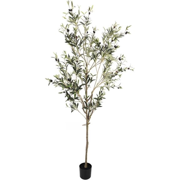 Artificial Olive Tree 7FT Tall Fluffy Faux Plant Large Potted Fake Tree with Lifelike Fruits and Branches Green Leaves Topiary Silk Tree for Home Porch Balcony Bedroom Office Decor