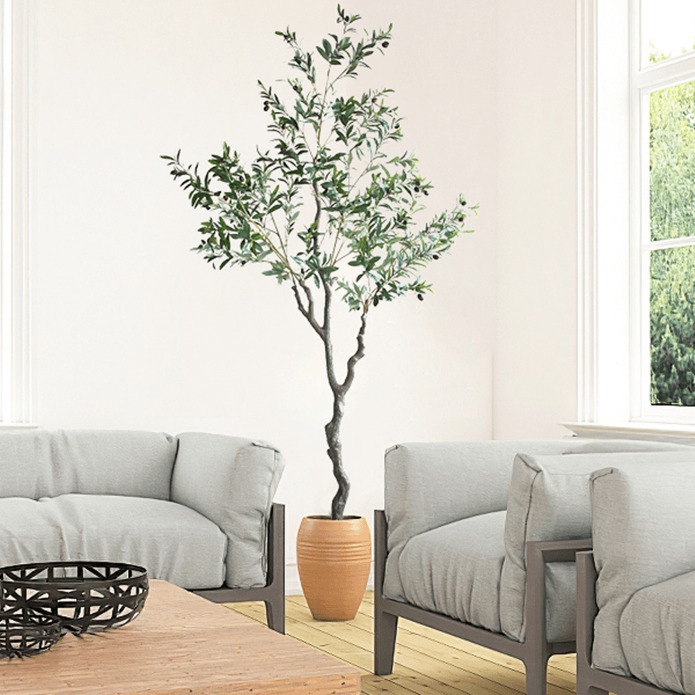 7Ft Tall Artificial Olive Tree, Faux Silk Indoor Outdoor Plant for Home ...