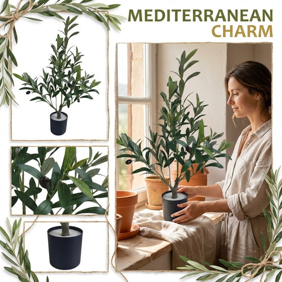 Artificial Olive Tree Bonsai, Realistic Faux Olive Plant With Pot, Indoor Outdoor Decorative Greenery, 55Cm Mini Tree For Home Office Garden Balcony