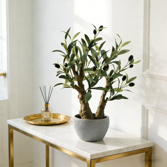 Artificial Olive Tree Faux Olive Plant Fake Fruit Faux Plastic Leaves Plant Potted Artificial Tree for Home Office Indoor Tabletop Desk Kitchen Living Room Bedroom
