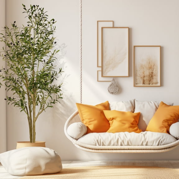 Artificial Olive Tree, Faux Olive Tree 6ft, Olive Trees Artificial Indoor with Natural Wood Trunk and Realistic Leaves and Fruits. 6 Feet(72in) Fake Olive Tree for Home House Office Décor