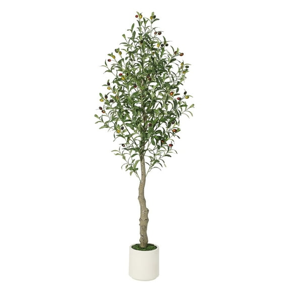Artificial Olive Tree, Faux Olive Tree Indoor Fake Silk Plant with Realistic Trunk, Leaves, Fruits and White Planter, Faux Potted Tree for Home Decor and Housewarming Gift, 1Pack/2Pack