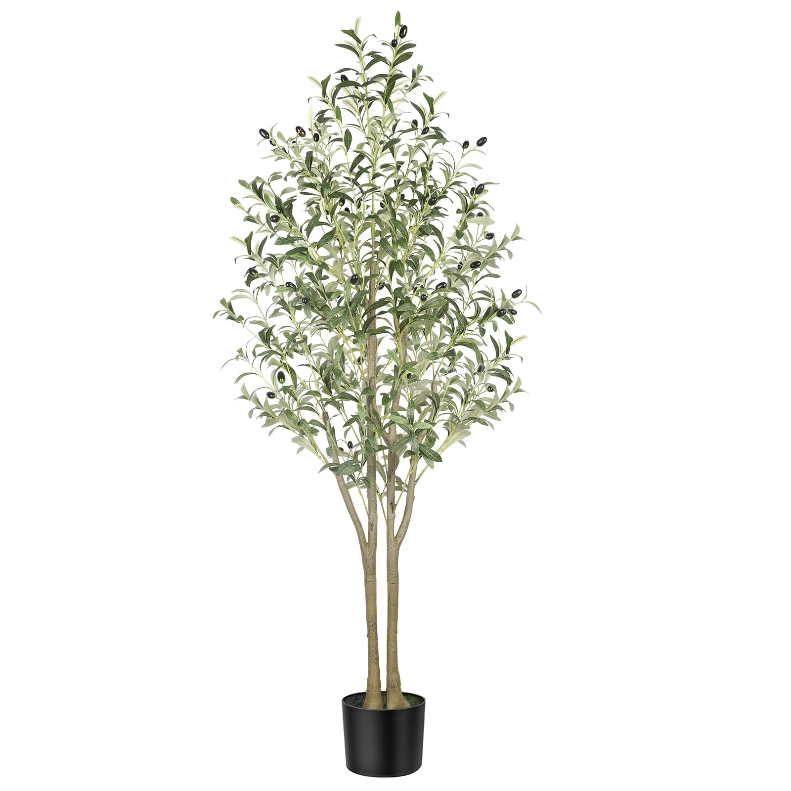 7FT Artificial Olive Tree Indoor, Silk Fake Potted Tree with Natural Wood Trunk & Lifelike Fruits, Faux Plant for Modern Home Office Living Room Floor Decor