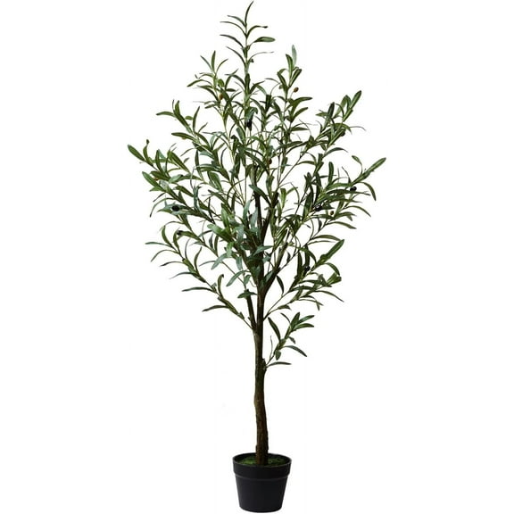 Artificial Olive Tree Plant Faux Silk Olive Tree with Planter Fake Branch Olive and Fruits Potted Plants for Office Home Decor Indoor (Olive-52'')
