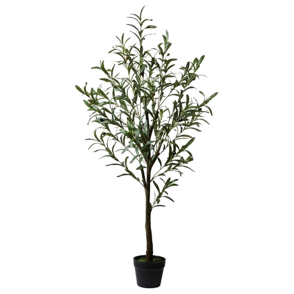 Artificial Olive Tree Plant Faux Silk Olive Tree with Planter Fake Branch Olive and Fruits for Office Home Decor Indoor (Olive-52'')