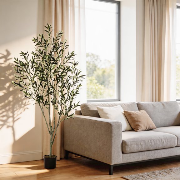 Artificial Olive Tree with Realistic Leaves and Fruits, Faux Potted Floor Plant for Indoor & Outdoor Home, Living Room, Office, Garden Decor, Perfect Housewarming Gift