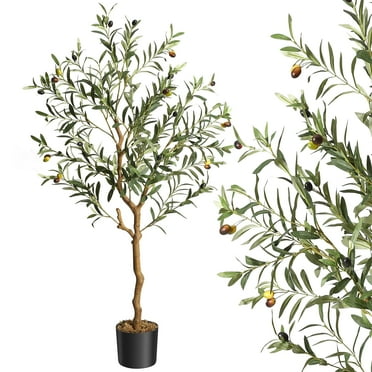 Artificial Olive Tree Tall Faux Silk Olive Trees for Home Office Living Room Decor Indoor Fake Potted Tree with Natural Wood Trunk and Lifelike Fruits