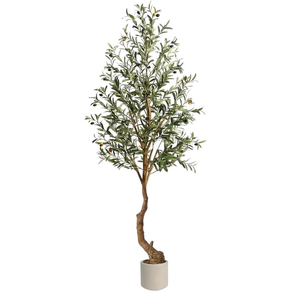 Artificial Olive Trees, 6 Ft Indoor Outdoor Fake Potted Silk Plant Faux Olive Tree with Trunk and Fruits, Artificial Tree Large Olive Plants for Living Room Home House Office Decor