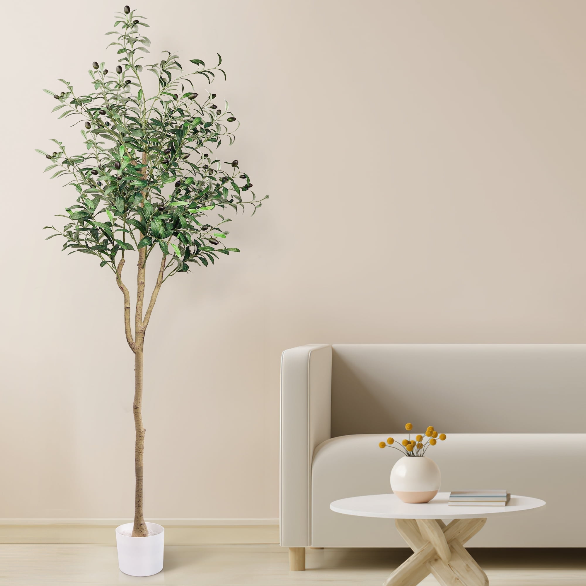 GPED Artificial Olive Trees, 6FT Fake Olive Trees for Indoor, Faux Olive Silk Tree with Lifelike Fruits, Large Olive Plants with White Planter for Home Decor and Housewarming Gift, 1 Pack
