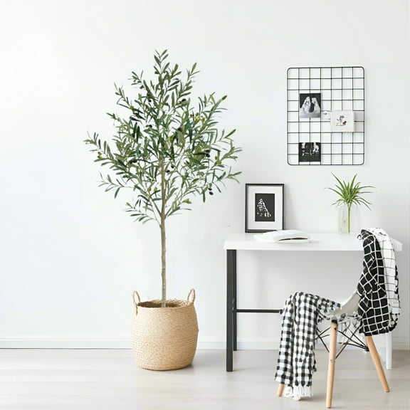 Artificial Olive Trees, 6ft Tall Faux Olive Silk Tree, Large Olive Plants with White Planter for Home Decor and Housewarming Gift