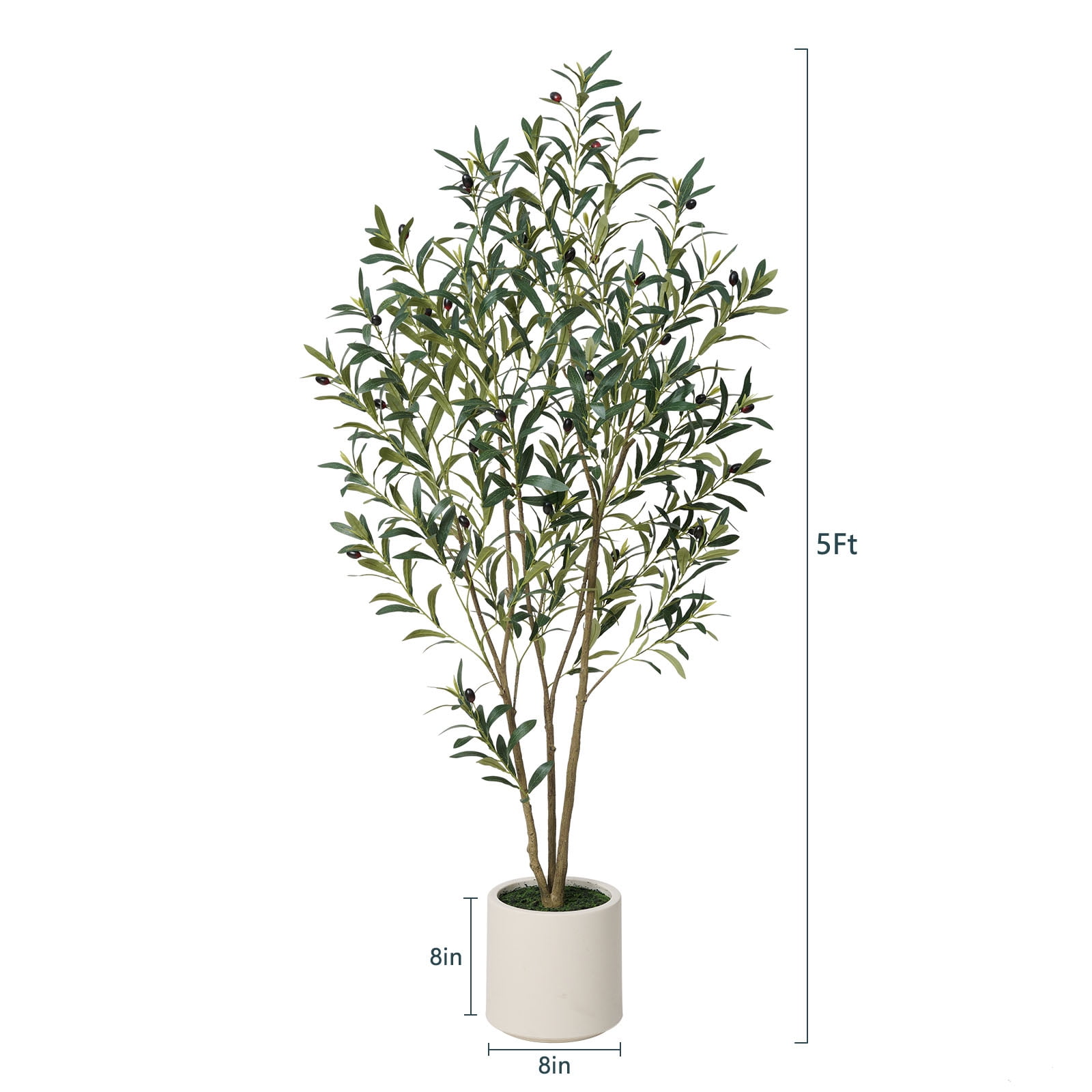 Artificial Olive Trees Indoor, 5FT Tall Faux Olive Tree with White Tall ...