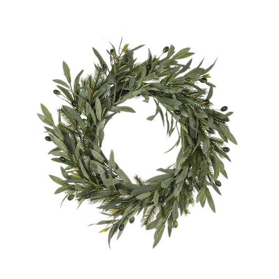 Artificial Olive Wreath 19.7 Inch, Green Olive Leaf Garland for Front Door, All Season Farmhouse Decor for Wedding, Wall, and Indoor Outdoor Use