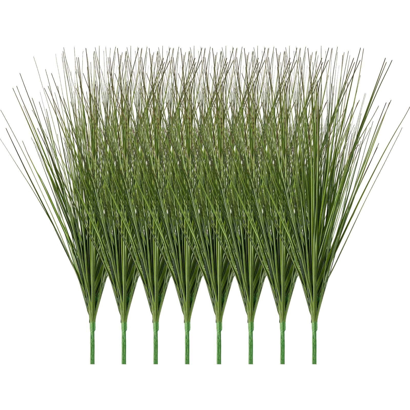 Artificial Onion Grass 8-Pack, 27 Inch Tall PVC Plants with 8 Stems Each, Lifelike Texture, No Watering Needed, Indoor Outdoor Decor for Home Garden Office