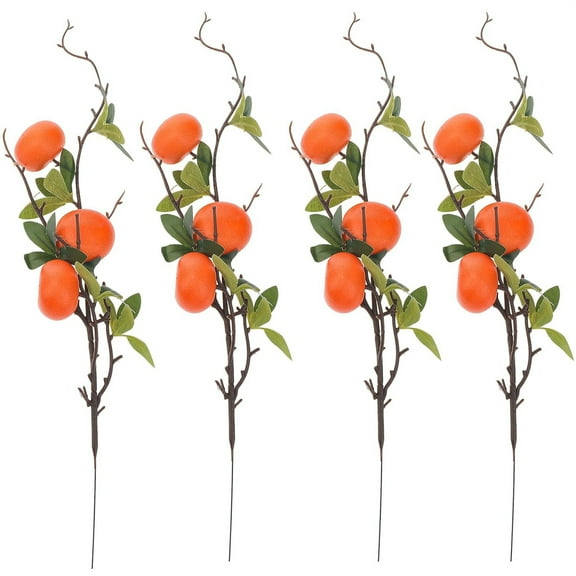 Artificial Orange Branches,Simulation Orange Branch,Bexikou 19.3 inch Simulation Orange Branches,Faux Fruit Picks Stems with Green Leaves for Vase Flower Arrangement Kitchen Party Table Home Decor