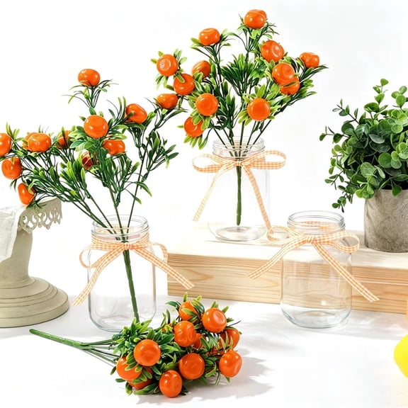 Artificial Orange Citrus Branches with Fake Fruit for Home Kitchen Wedding Thanksgiving Christmas All Season Table Decor