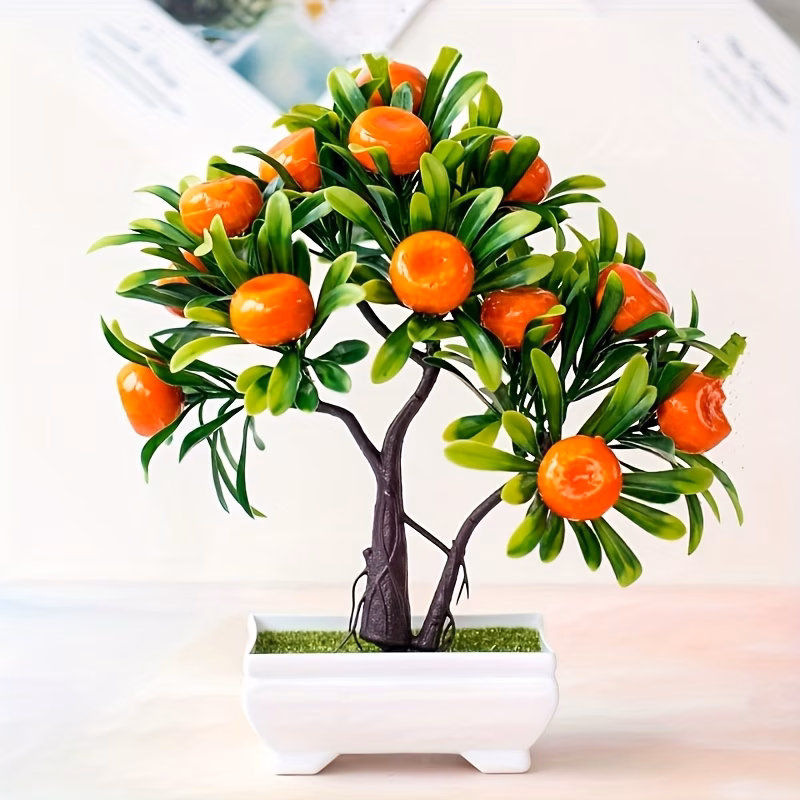 Artificial Orange Fruit Tree Bonsai Plastic Low Maintenance Durable Home Room Decoration Charming Faux Plant