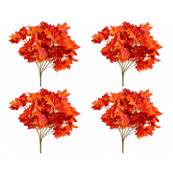 Factory Direct Craft 16" Artificial Orange Maple Leaf Bushes Package of 4