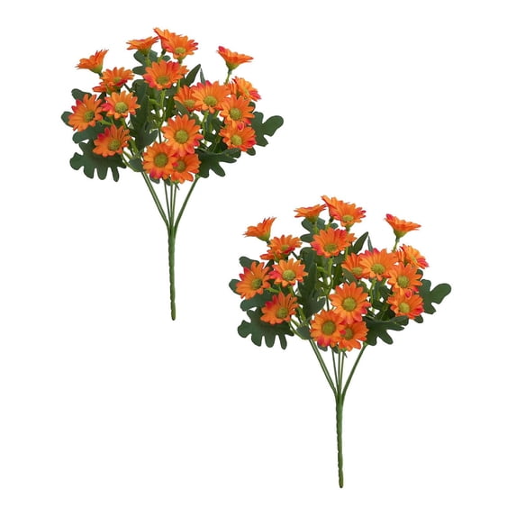 Artificial Orange Mum Flowers, 2 Faux Silk Daisy Bundles for Fall Planters, Porch, Patio, Vase and Garden Decor