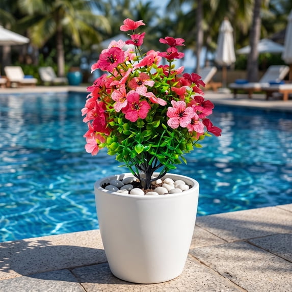 Artificial Orange Mum Topiary Outdoor Fall Decor with Ground Stake for Porch, Garden Planters