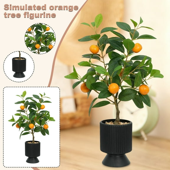 Artificial Orange Tree 24in Potted Bonsai for Indoor Living Room Office Window Decoration, Realistic Plastic and Silk Fruit Plant for Home Decor
