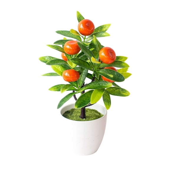 Artificial Orange Tree Potted Realistic Citrus Fruit Bonsai Compact Tabletop Shrub For Living Room Kitchen Shelf Home Decoration(Orange-As Shown)