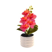 Artificial Orchid Faux Plant Fake Flower Phalaenopsis with Plastic Vase Table Centerpieces Flowers Potting Orchid Flowers for Home Office Decor Table Room Decoration