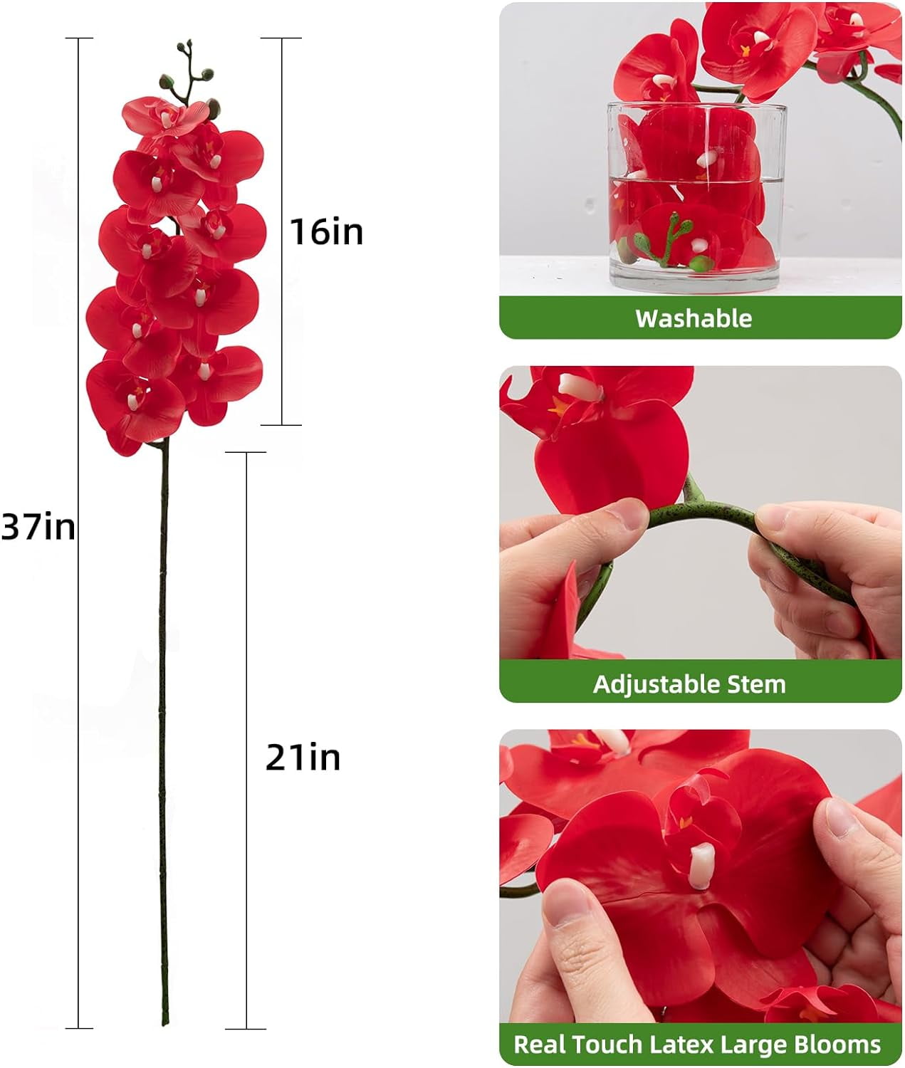 Artificial Orchid Flower 9 Large Petals Realistic Latex Faux Orchids