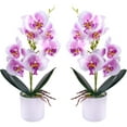 thumbnail image 1 of Artificial Orchid Flowers, 2 Pieces Potted Fake Orchids with Plastic Vase for Table Centerpiece Home Decor Office Wedding Party Decoration, 1 of 14