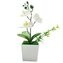Artificial Orchid Flowers with Vase, Fake Orchid Arrangement Potted Silk Phalaenopsis Flower Arrangement for Home Table Party Decor