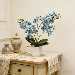 Artificial Orchid Potted | Fake Silk Flower Bonsai Tree | Home Office Desk Decor for Dining Table Centerpiece or Living Room