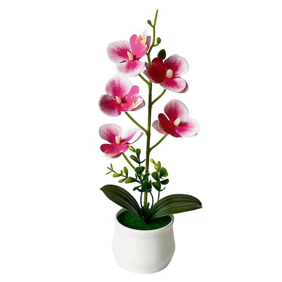 Artificial Orchid Potted Plant 11.02"x2.6", Real Touch Soft Rubber Faux Flower Arrangement, Pre-Assembled Tabletop Home Decor, 2 Pack