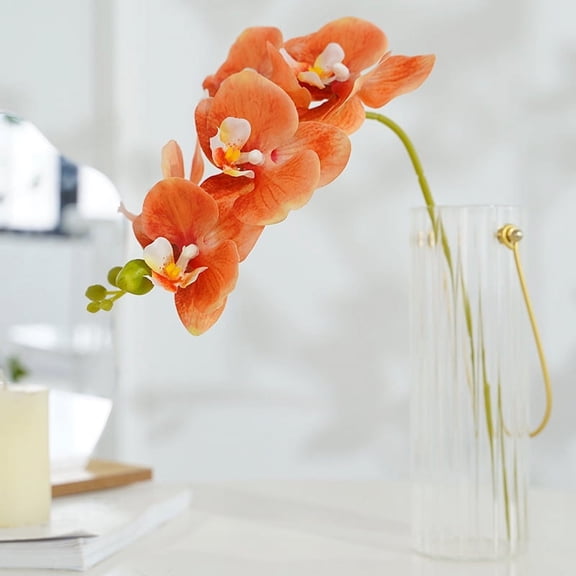 Artificial Orchid Stems 17.7inch 5 Heads Fake Orchid Flower Real Touch Orchid Flower Silk Phalaenopsis for Home Decor Wedding Centerpieces White Green Pink Orange