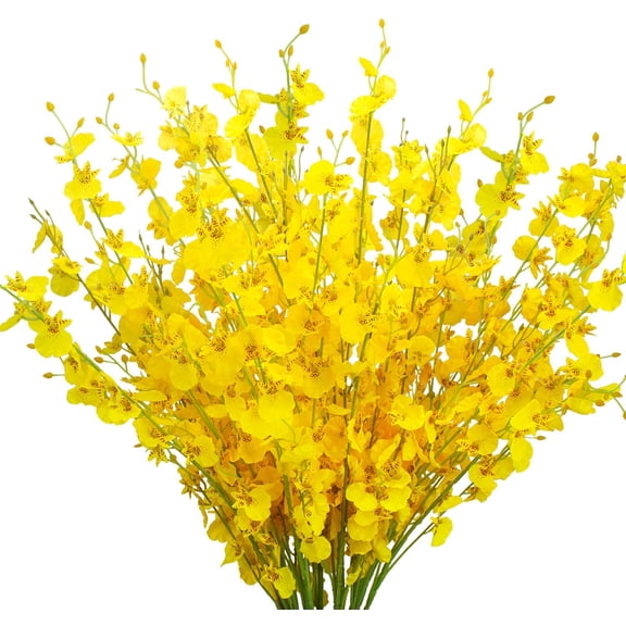 Artificial Orchids Flowers, Silk Fake Faux Dancing Lady Orchids,10Pcs (Each 39”), for Indoor Outdoor Wedding Home Office Party Hotel Decoration(Yellow)