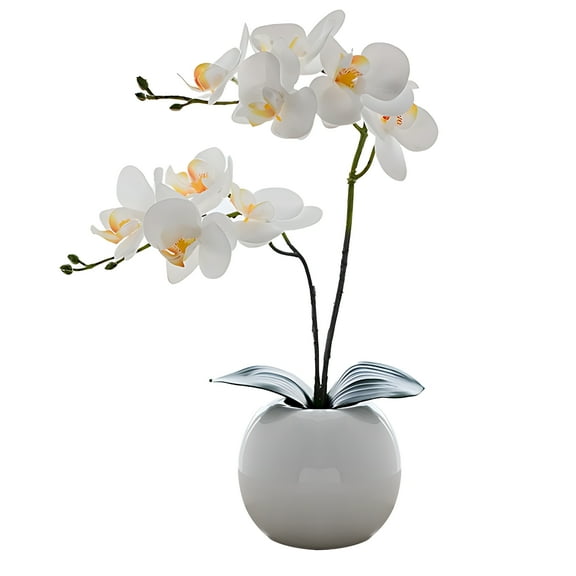 Artificial Orchids That Look Real, Silk Orchids for Home Decor, Elegant Faux Orchids with Ceramic Vase, Indoor Silk Flowers for Any Style, No Maintenance Required