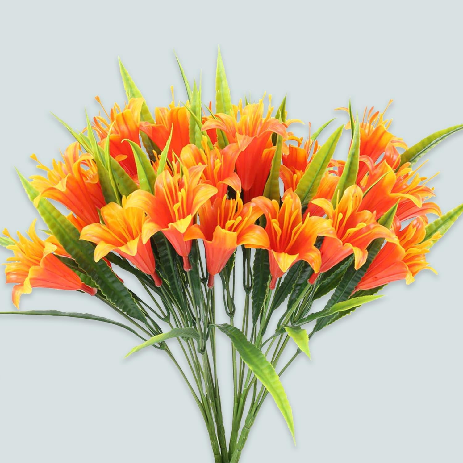 Artificial Oriental Lily Orange Flowers，Plastic Tiger Lily Bushes,Realistic Artificial Flowers for Indoor Outdoor Home Party Wedding Decoration，4 Pieces