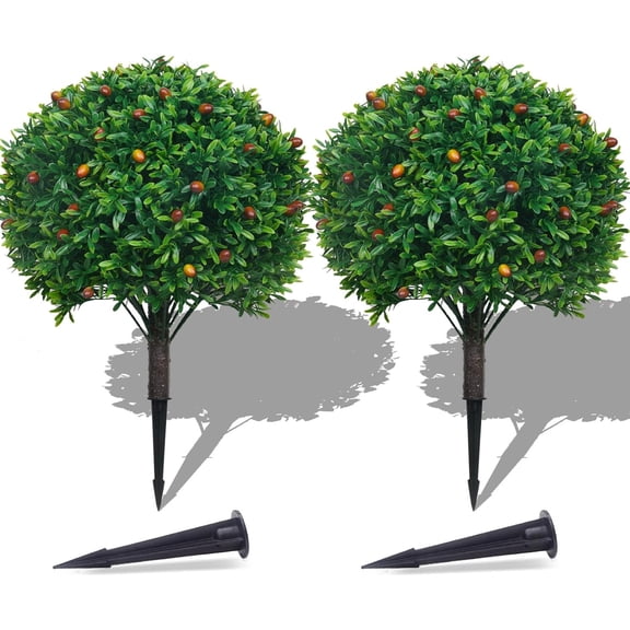 Artificial Outdoor Boxwood Ball Trees with Ground Spike Set of 2 22in Olive